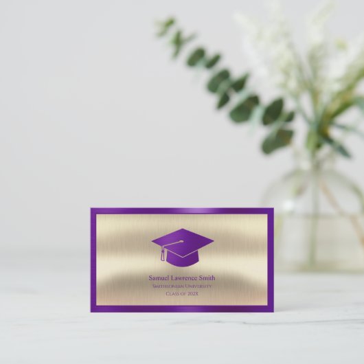 Modern Afstuderen Class of Student Paars Gold Visitekaartje (Staand voorkant)