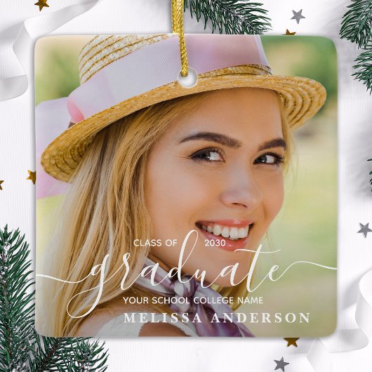 Modern Afstuderen Custom 2 Foto Afstudeerder Afstu Keramisch Ornament