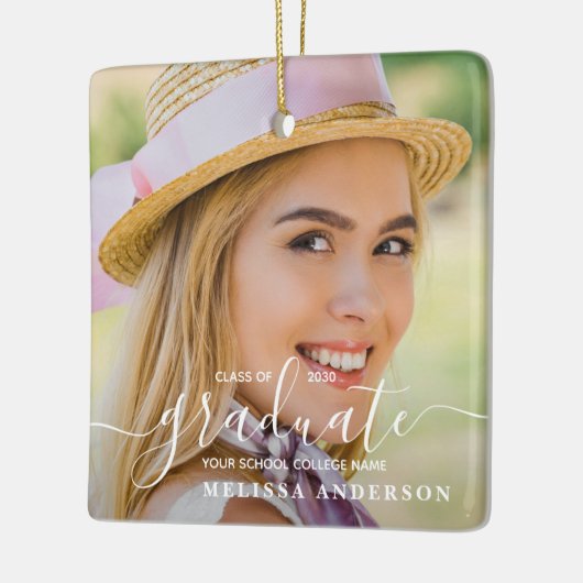 Modern Afstuderen Custom 2 Foto Afstudeerder Afstu Keramisch Ornament (Links)