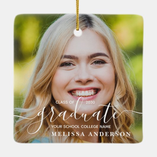 Modern Afstuderen Custom 2 Foto Afstudeerder Afstu Keramisch Ornament (Achterkant)