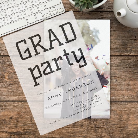 Modern Afstuderen Custom Party Overlay Vellum Uitnodigingen