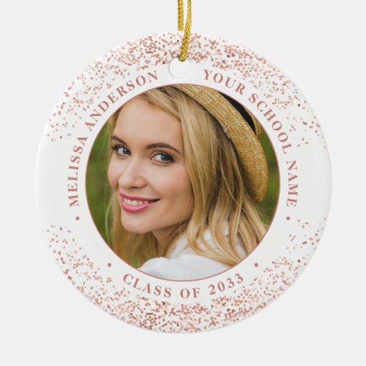 Modern Afstuderen Custom Photo Roos Goud Afstudere Keramisch Ornament (Voorkant)