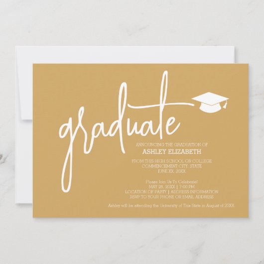 Modern Afstuderen Custom Trendy Gold Afstudeerder Kaart (Voorkant)