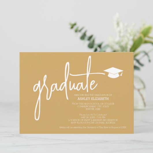 Modern Afstuderen Custom Trendy Gold Afstudeerder Kaart (Staand voorkant)