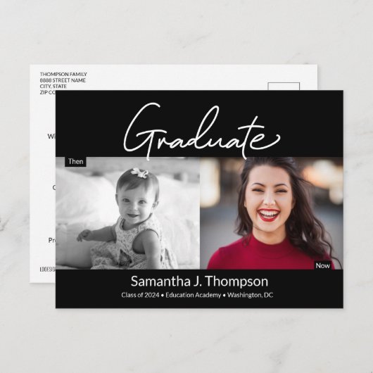 Modern Afstuderen dan Manuscript en nu de Foto van Aankondigingskaart (Voorkant / Achterkant)