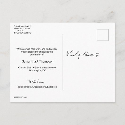 Modern Afstuderen dan Manuscript en nu de Foto van Aankondigingskaart (Achterkant)