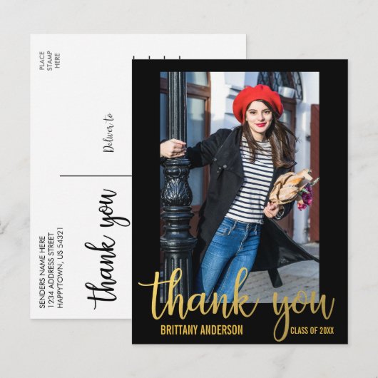 Modern Afstuderen Dank je Afstuderen Foto Gold Briefkaart (Voorkant / Achterkant)