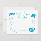 Modern Afstuderen Doodle Blauw Geel Dank u Notitiekaartje (Voorkant)