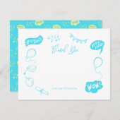 Modern Afstuderen Doodle Blue Limoen Dank u Notitiekaartje (Voorkant / Achterkant)