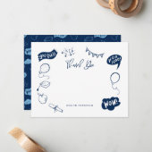 Modern Afstuderen Doodle Navy Blue Dank u wel Notitiekaartje (Voorkant / Achterkant in situ)