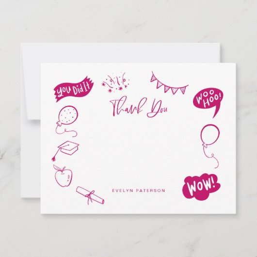 Modern Afstuderen Doodle Pink Dank u wel Notitiekaartje (Voorkant)