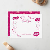 Modern Afstuderen Doodle Pink Dank u wel Notitiekaartje (Voorkant / Achterkant in situ)