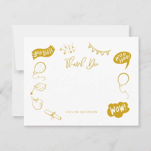 Modern Afstuderen Doodle Yellow Bedankt Notitiekaartje (Voorkant)