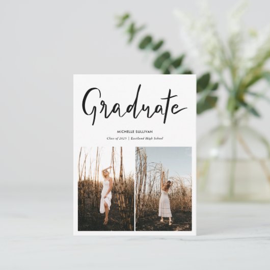 Modern Afstuderen Elegant Script | Afstudeerder tw Aankondigingskaart (Staand voorkant)