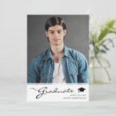 Modern Afstuderen elegant script | Foto Trendy 1 Aankondiging (Staand voorkant)