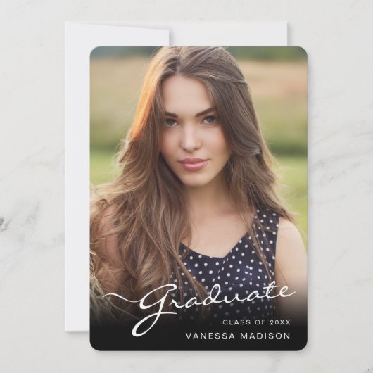 Modern Afstuderen elegant script | Foto van Trendy Aankondiging (Voorkant)