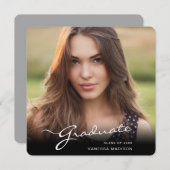 Modern Afstuderen elegant script | Foto van Trendy Aankondiging (Voorkant / Achterkant)