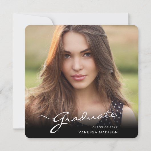 Modern Afstuderen elegant script | Foto van Trendy Aankondiging (Voorkant)