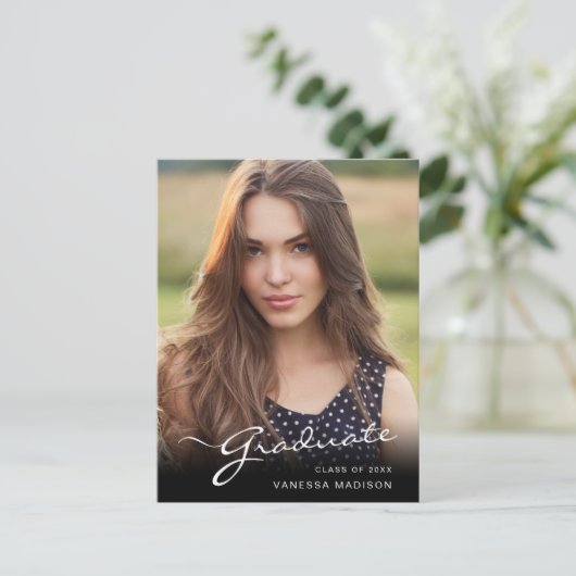Modern Afstuderen elegant script | Foto van Trendy Briefkaart (Staand voorkant)