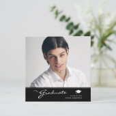 Modern Afstuderen | Elegant Script Trendy 1 Foto Aankondiging (Staand voorkant)