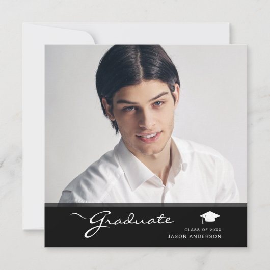 Modern Afstuderen | Elegant Script Trendy 1 Foto Aankondiging (Voorkant)