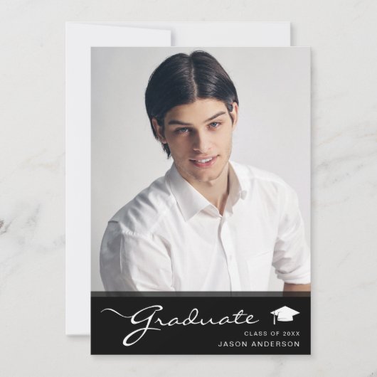 Modern Afstuderen | Elegant Script Trendy 1 Foto Aankondiging (Voorkant)