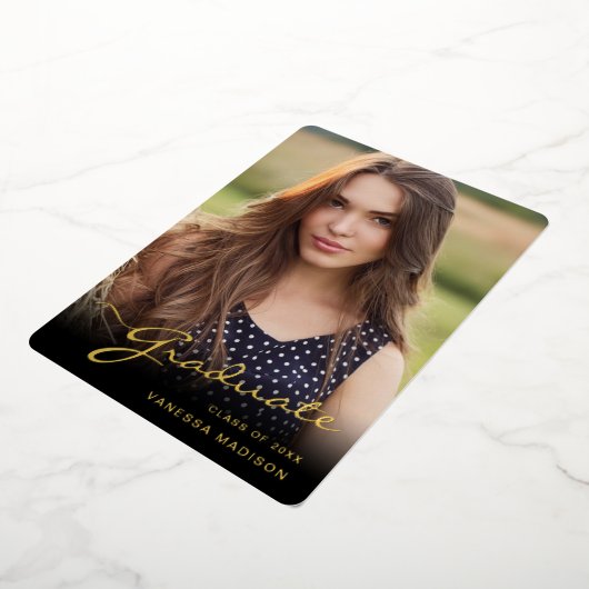 Modern Afstuderen elegant script | Trendy-fotokaar Folie Uitnodiging (Gedraaid)