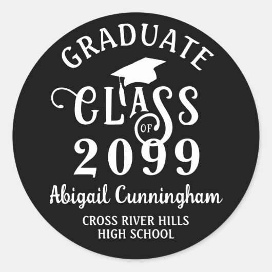 Modern Afstuderen Fancy Klasse Jaar Custom Kleur Ronde Sticker (Voorkant)