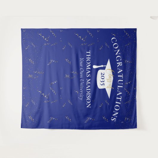 Modern Afstuderen Faux Confetti Blue/White Wandkleed (Voorkant (horizontaal))