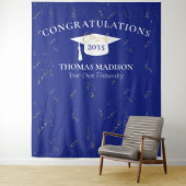 Modern Afstuderen Faux Confetti Blue/White Wandkleed (In situ)