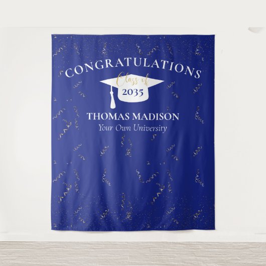 Modern Afstuderen Faux Confetti Blue/White Wandkleed (Voorkant)