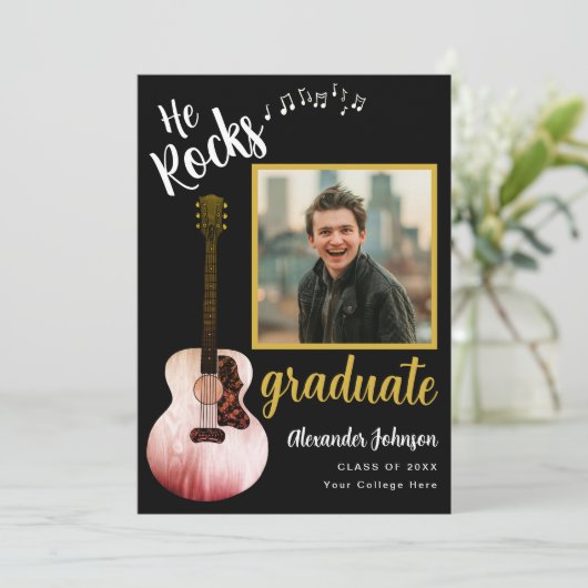 Modern Afstuderen Foto Cool Music Afstudeerfeest Kaart (Staand voorkant)