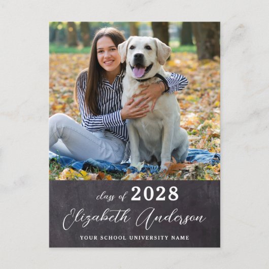 Modern Afstuderen Foto Custom Chalkboard Afstudere Aankondigingskaart (Voorkant)