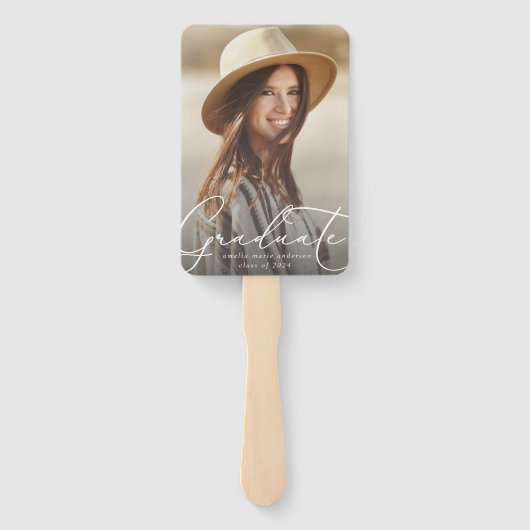 Modern Afstuderen foto eenvoudig script Handwaaier (Achterkant)