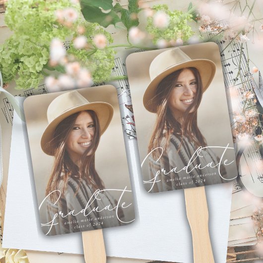 Modern Afstuderen foto eenvoudig script Handwaaier