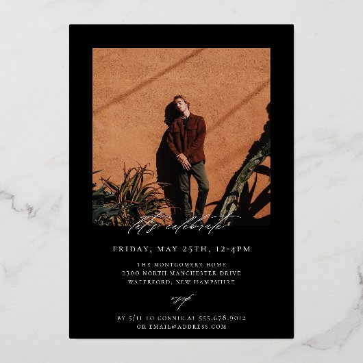 Modern Afstuderen foto Folie Uitnodiging (Achterkant)