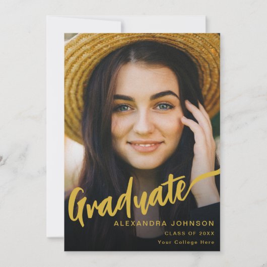 Modern Afstuderen foto Gold Script Zwart Aankondiging (Voorkant)