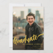Modern Afstuderen foto Gold Script Zwart Aankondiging (Voorkant)