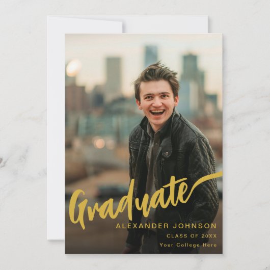 Modern Afstuderen foto Gold Script Zwart Aankondiging (Voorkant)