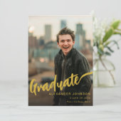 Modern Afstuderen foto Gold Script Zwart Aankondiging (Staand voorkant)