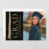 Modern Afstuderen foto Goud Zwart Afstudeerder Tas Kaart (Voorkant / Achterkant)