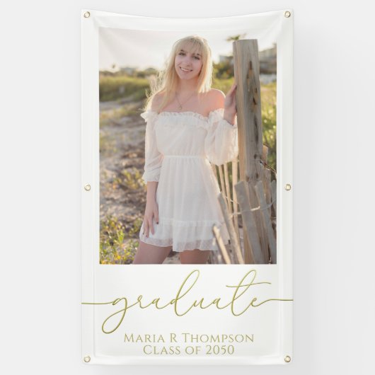 Modern Afstuderen Foto legant Gold Script Spandoek (Verticaal)