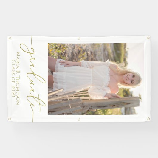 Modern Afstuderen Foto legant Gold Script Spandoek (Horizontaal)