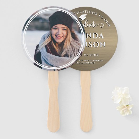 Modern Afstuderen foto Metallic bruin Afstuderen Handwaaier (Voorkant en achterkant)