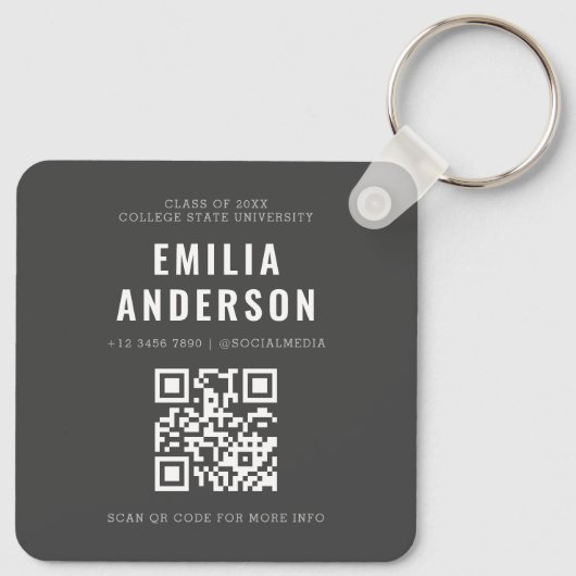Modern Afstuderen Foto QR Code Info Visitekaartje Sleutelhanger (Achterkant)