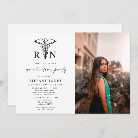Modern Afstuderen Foto RN Verpleegkundige Afstudee Kaart (Voorkant / Achterkant)