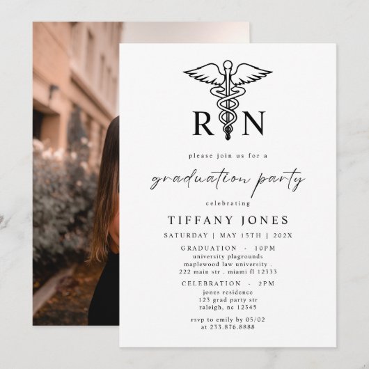 Modern Afstuderen Foto RN Verpleegkundige Afstudee Kaart (Voorkant / Achterkant)