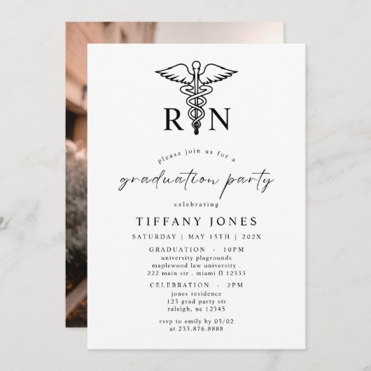 Modern Afstuderen Foto RN Verpleegkundige Afstudee Kaart (Voorkant / Achterkant)