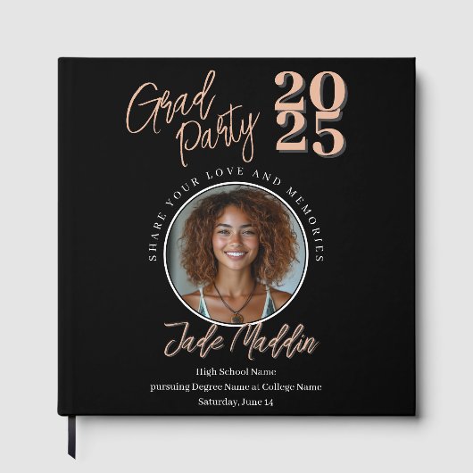 Modern Afstuderen Foto Roos Gold Guestbook Gastenboek (Voorkant)
