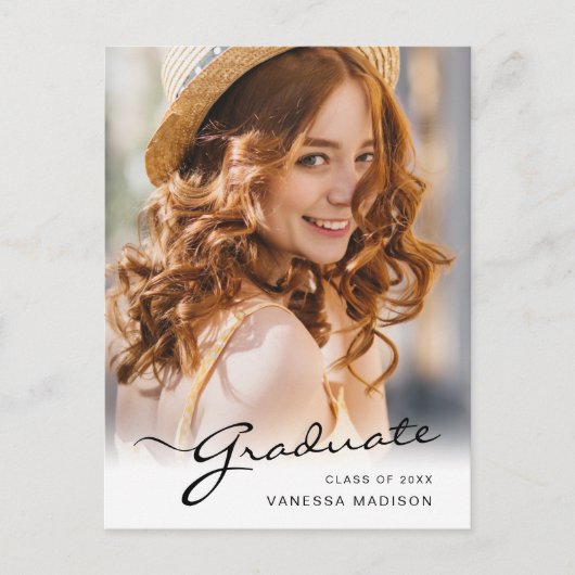 Modern Afstuderen | Foto van Elegant Script Trendy Briefkaart (Voorkant)